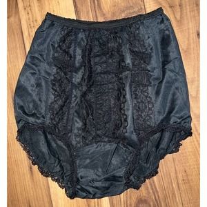 Vintage Penney’s Adonna Black Nylon Panties Lace Front Lace Hip High Waisted 36